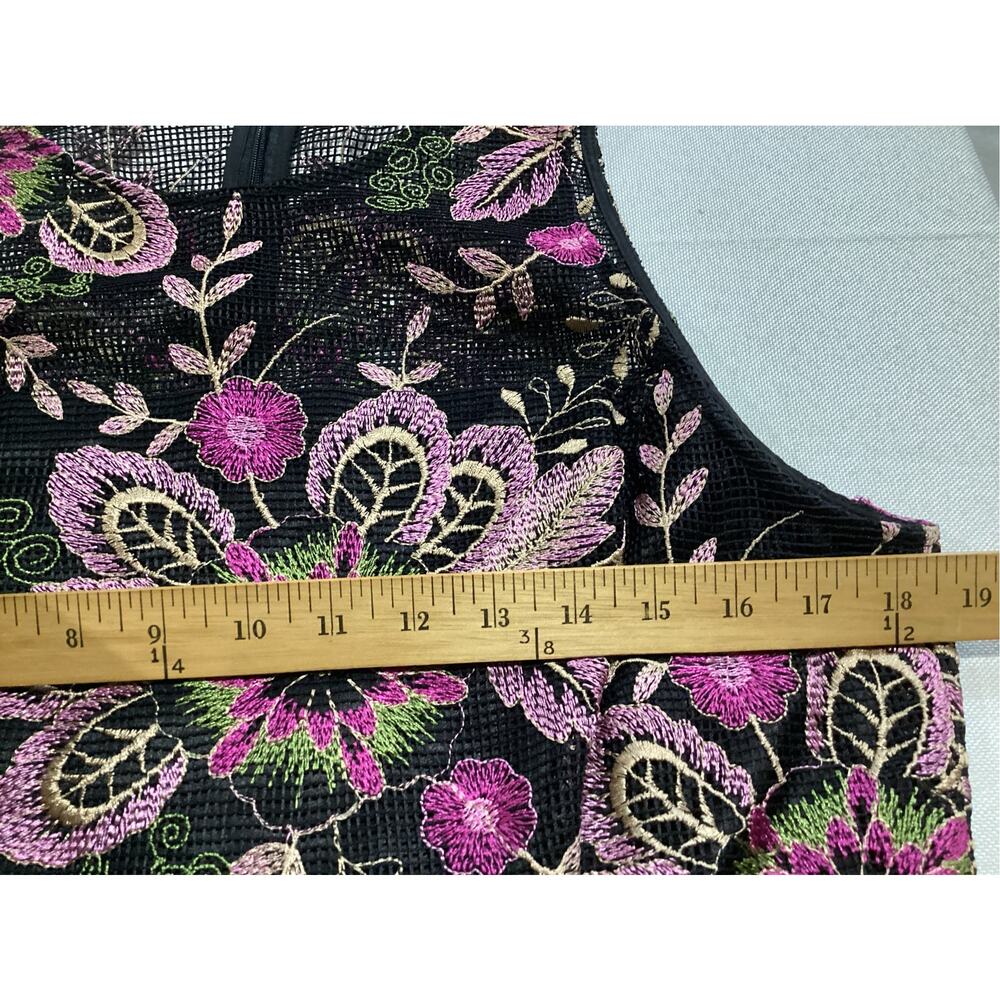Tahari Arthur S. Levine floral embroidered mesh lace tie cocktail dress size 12 - Picture 8 of 9